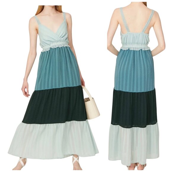 Slate & Willow Blue Tiered Maxi Dress Elastic Waist Size M Summer - Picture 1 of 6